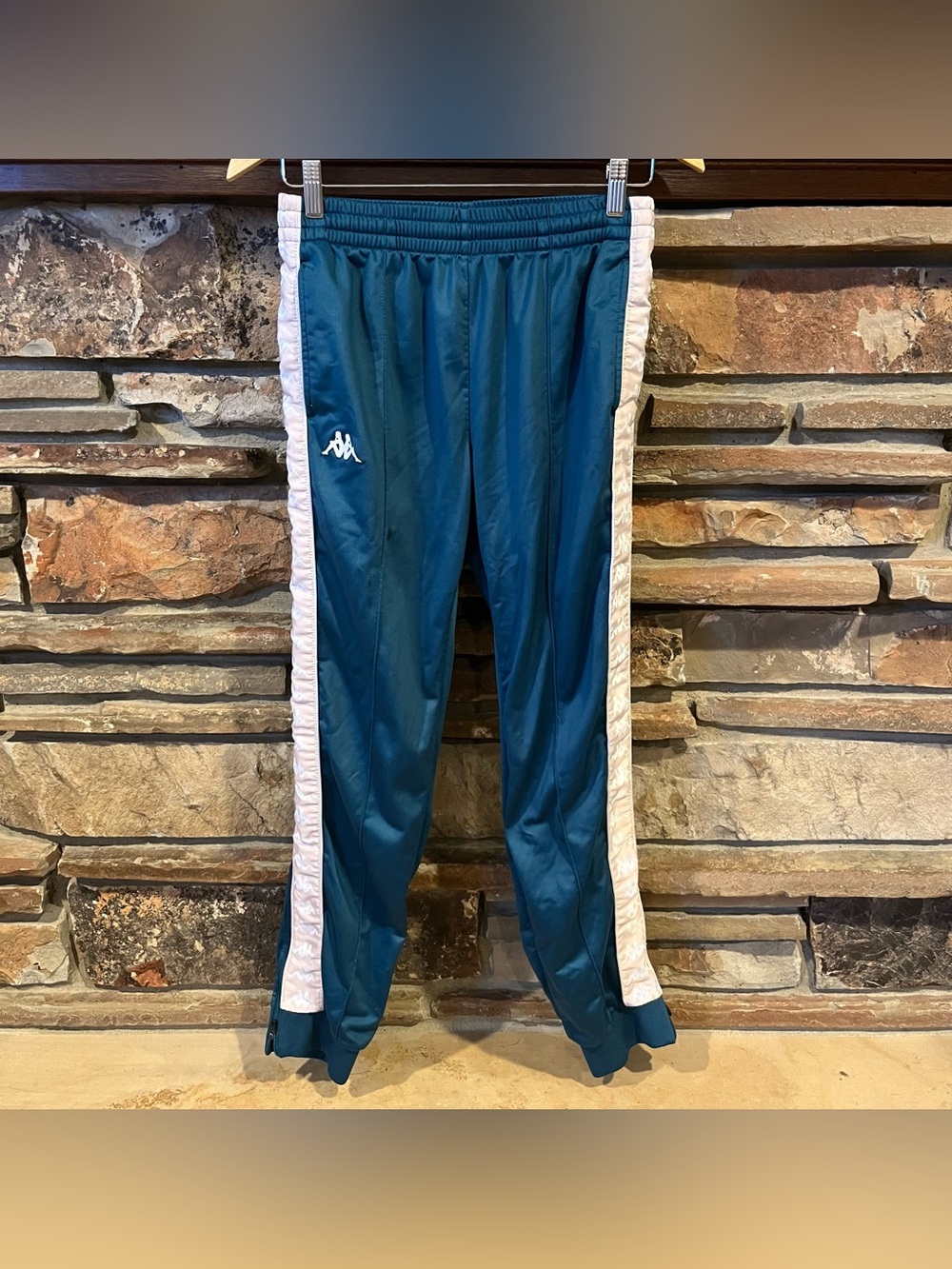 Kappa Teal Track Pants with White Side Stripes